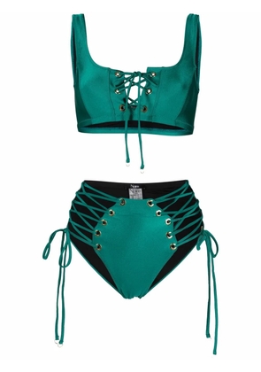 Noire Swimwear lattice-strap metallic bikini set - Green