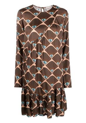 Semicouture patterned long-sleeved mini dress - Brown