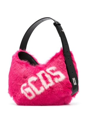 GCDS small Comma Faux Fur Logo shoulder bag - Black