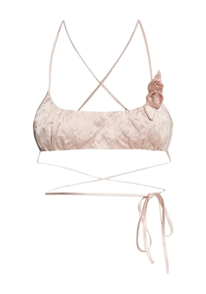 Blumarine rose-appliqué crinkled-satin top - Pink