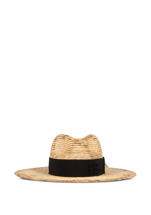 Ruslan Baginskiy wheat-embellished raffia fedora hat - Neutrals