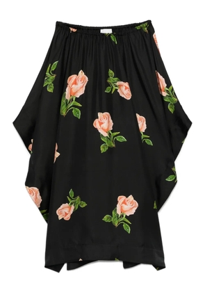 Nanushka rose-print drape-hem skirt - Black