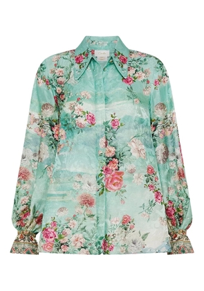 Camilla floral-print curved-collar blouse - Green