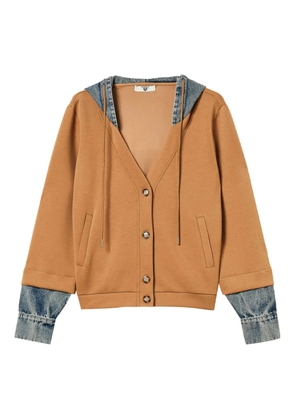 TWINSET denim-insert hooded sweatshirt - Brown