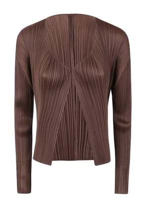 Pleats Please Issey Miyake pleated long-sleeved cardigan - Brown