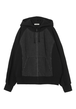 Undercover denim-panel zip-up hoodie - Black