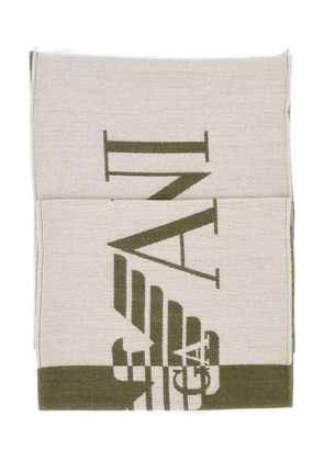 Emporio Armani two-tone logo fringed scarf - White