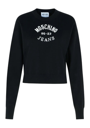 MOSCHINO JEANS logo-lettering ribbed-cuff sweatshirt - Black