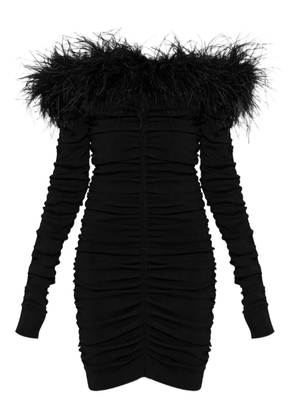 Self-Portrait feather ruched mini dress - Black