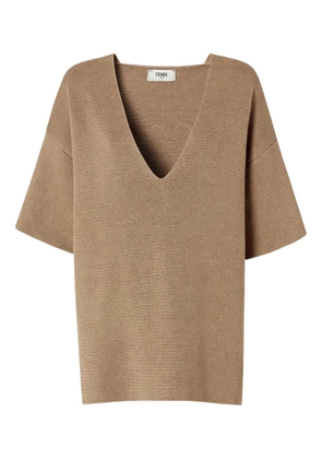 FENDI embroidered V-neck top - Brown