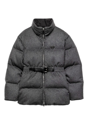 Prada Loden triangle-logo belted puffer jacket - Grey