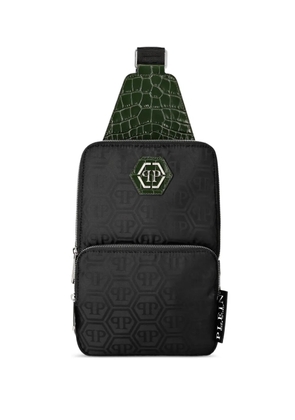 Philipp Plein monogram-pattern crocodile-effect crossbody bag - Black