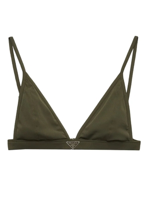 Prada logo-triangle fine-ribbed bikini top - Green