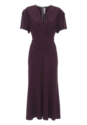 Victoria Beckham gathered V-neck midi dress - Purple