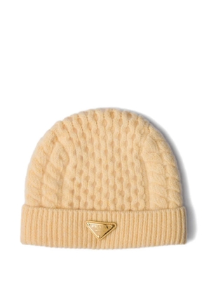 Prada cable-knit logo beanie - Yellow
