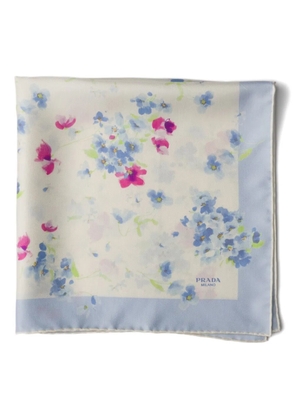 Prada floral-print twill scarf - White