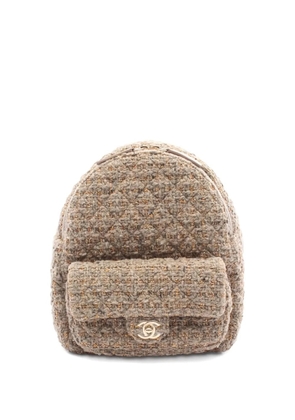 CHANEL Pre-Owned tweed-texture leather-details backpack - Neutrals