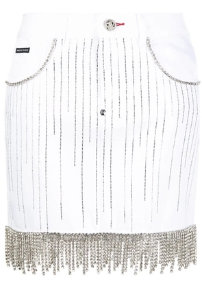 Philipp Plein crystal-embellished denim skirt - White