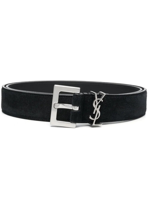 Saint Laurent logo-plaque leather belt - Black