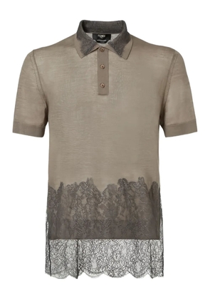 FENDI lace-panel polo shirt - Grey