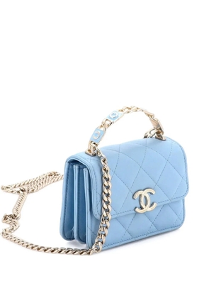 CHANEL Pre-Owned Coco Enamel Top Handle Flap Clutch with Chain Quilted Lambskin satchel - Blue