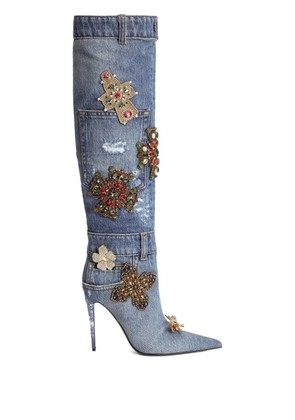Dolce & Gabbana 105mm embroidered patchwork denim boots - Blue