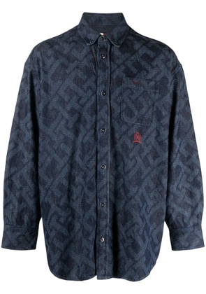 Tommy Hilfiger monogram-jacquard denim shirt - Blue