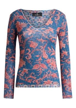 ETRO floral-motif stretch sweater - Blue
