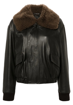 LEMAIRE shearling collar leather jacket - Brown