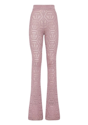 Philipp Plein monogram-pattern open-knit trousers - Pink
