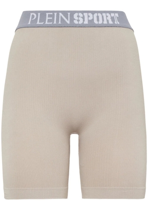 Plein Sport logo-waistband fine-ribbed cycling shorts - Neutrals
