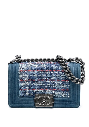 CHANEL Pre-Owned 2014 Small Quilted Denim and Tweed Boy Flap crossbody bag - Blue