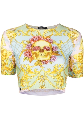 Philipp Plein baroque-print crop-top - Green
