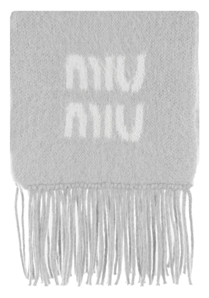 Miu Miu logo-jacquard fringed scarf - Grey
