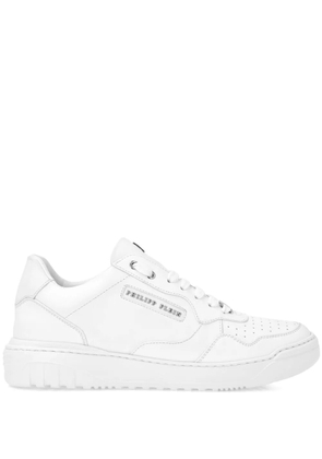 Philipp Plein logo-lettering leather trainers - White