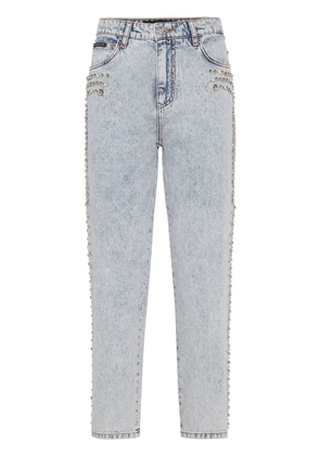 Philipp Plein logo-patch cotton tapered jeans - Blue