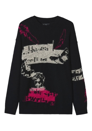 Y's intarsia-pattern wool sweater - Black