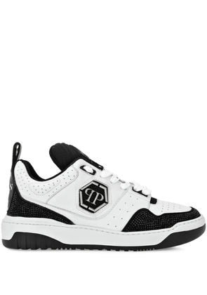Philipp Plein crystal-embellished leather sneakers - White
