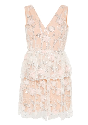 Self-Portrait sequined lace mini dress - Neutrals