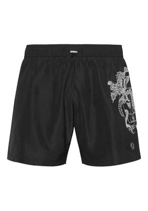 Philipp Plein dragon-print swim shorts - Black