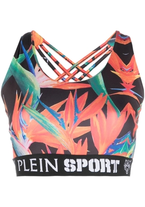 Plein Sport botanical-print jogging bra - Black