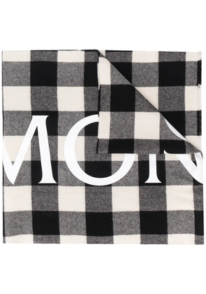 Moncler logo print checked scarf - Black