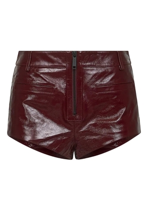 Self-Portrait craqué leather shorts - BURGUNDY