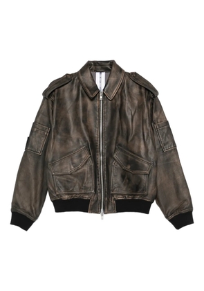 S.W.O.R.D 6.6.44 zip-fastening leatheer jacket - Brown