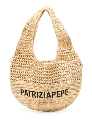 Patrizia Pepe logo-embroidered woven shoulder bag - Neutrals