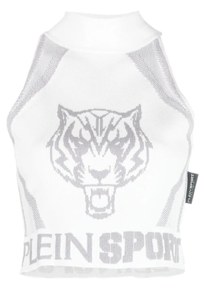 Plein Sport jacquard sleeveless cropped top - White