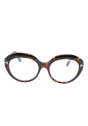 TOM FORD Eyewear logo-motif round-frame glasses - Brown
