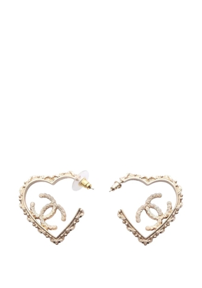 CHANEL Pre-Owned 2025 CC Gold Plated Rhinestones Heart Hoop Earrings costume earrings