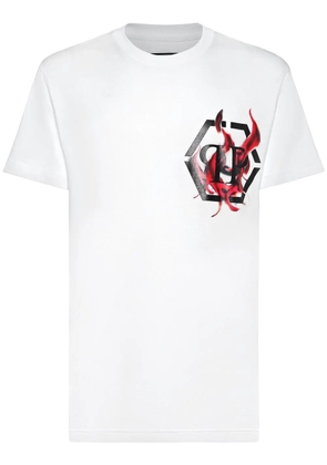 Philipp Plein logo flame-print cotton T-shirt - White