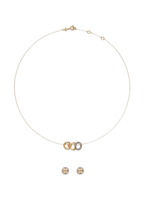 Tory Burch crystal-embellished logo-detail necklace and earrings set - Gold